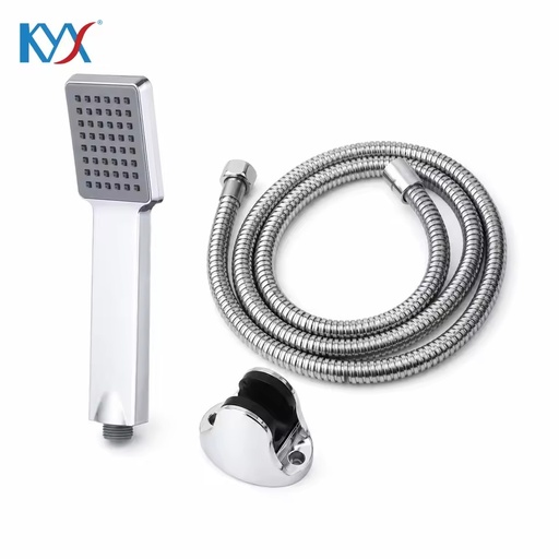 Square White Shower Head with Reinforced Hose and Metal Holder for Bathroom Hand Shower Replacement Kit