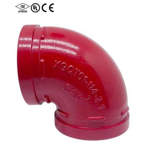 FM UL Certified Fire Fighting Grooved Ductile Iron 90 Degree Elbow for Sprinkler Pipeline Corrosion Resistant Coating