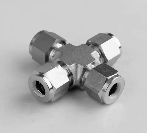 Double Ferrule Stainless Steel 4-way Union Cross Tube Fittings 316 SS Compression 6000 psi