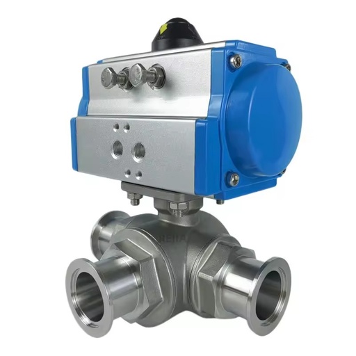 Stainless Steel Sanitary Vacuum Pneumatic Three Way Ball Valve with Actuator