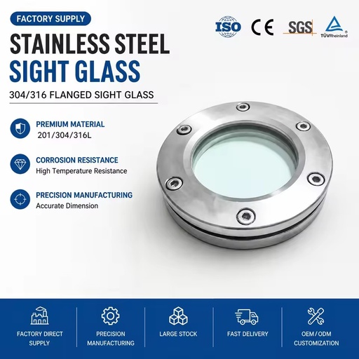 304/316 Stainless Steel Sight Glass Flanged Water Pipeline Industrial
