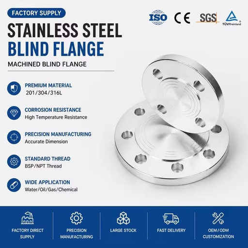 SS304/SS316 ASME B16.5 EN 1092-1 1.4301 1.4404 Custom CNC Machined Forged Stainless Steel Blind Flange