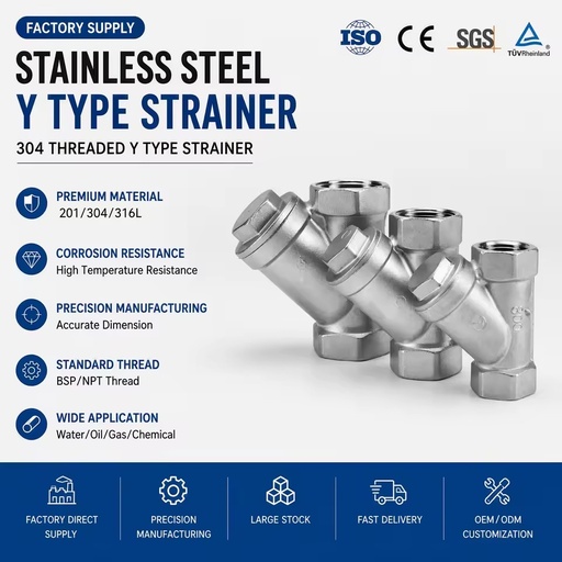 Manual Control Stainless Steel Y Type Strainer Filter Female Thread DN15-DN50 Valve Water Filtration 3 Year Warranty