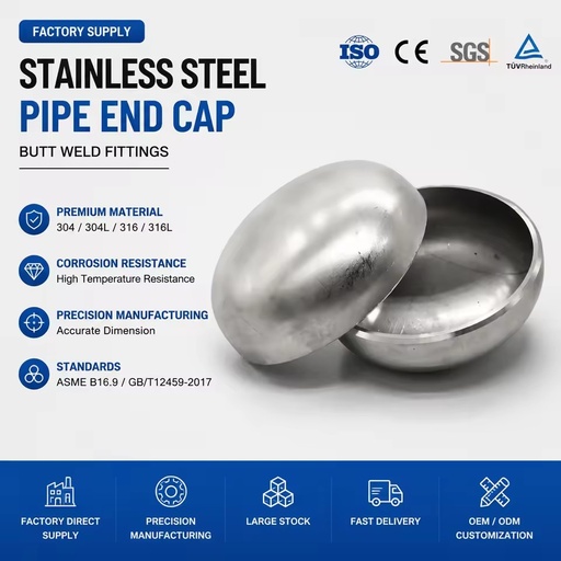 Manufacturer SS304/316 Stainless Steel Industrial Weld Gas Pipe Fittings End Cap OEM