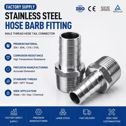 Male Thread Stainless Steel Pipe Fitting Connector Casting SS316 SS304 NPT BSPT Hex Hose Nipple