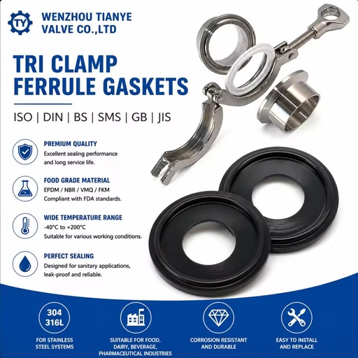 Fluororubber Quick-Release O-ring FKM Tri Clamp Ferrule Gaskets Seal Black FFM Gaskets Seal