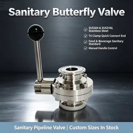 Sanitary Butterfly Valve Manual Clamp Connection or Welding DIN SMS Standard