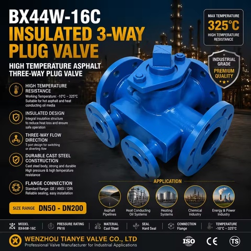 Jacketed Plug Valve Cast Steel Flanged Straight Through Three-Way Jacketed Plug Valve for High-Temperature Asphalt