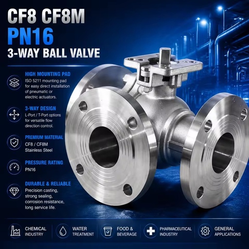 High Platform Direct Mount Ball Valve CF8 CF8M Flanged 304 316 DN15-DN300 L-Port T-Port