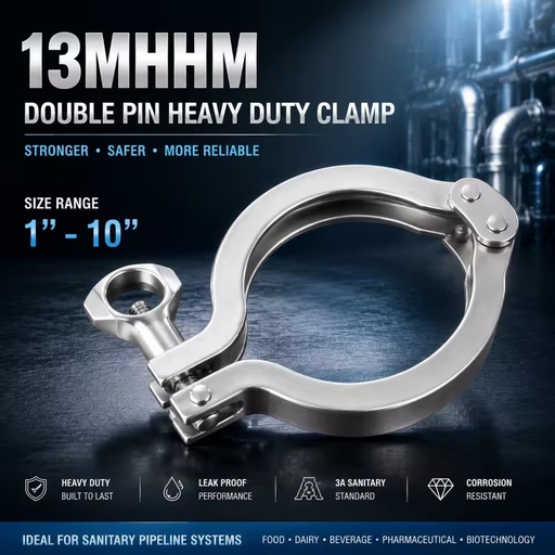 Double Pin Heavy Duty Clamp 13MHHM-DP Stainless Steel Standard Tri Clamp Type SH 13MHHM, 304 BS4825 13SF 13CS