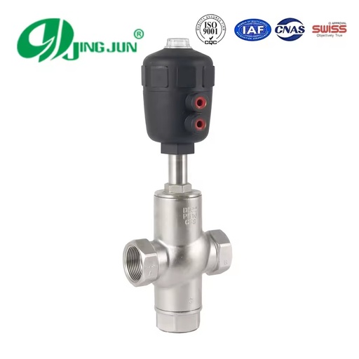 Stainless Steel Pneumatic Three Way Threaded Angle Seat Piston Valve for Oil Water Gas
