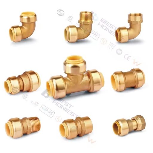 BH Lead Free Brass Plumbing Push Fitting 1/2" Coupling Quick Connect Pex Push Fit in Fittings for Pex Pipe