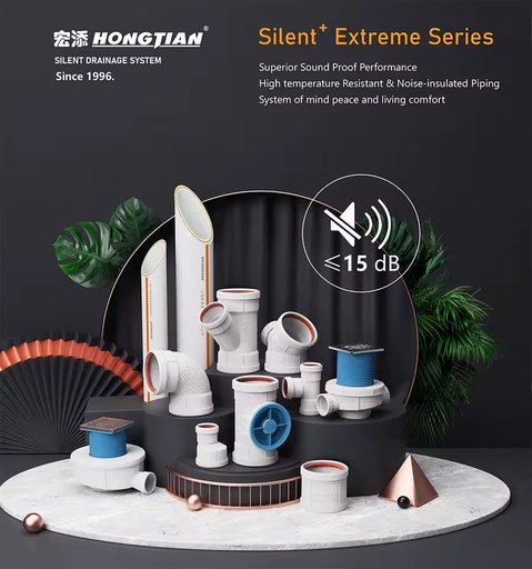 DN110 PP Drainage Pipe High Quality Tee Cross Ultra-quiet Hongtian High Pressure Anti-UV Heat Resistant EN1451 Standard No Smell